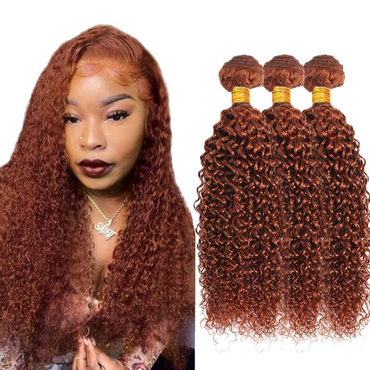 Copper Brown Bundles Human Hair Color 33 Kinky Curly Bundles 18 20 22 Inch Huxowax Brazilian Virgin Soft and Silky Remy Hair Extensions Auburn Brown Kinky Curly Bundle 300g