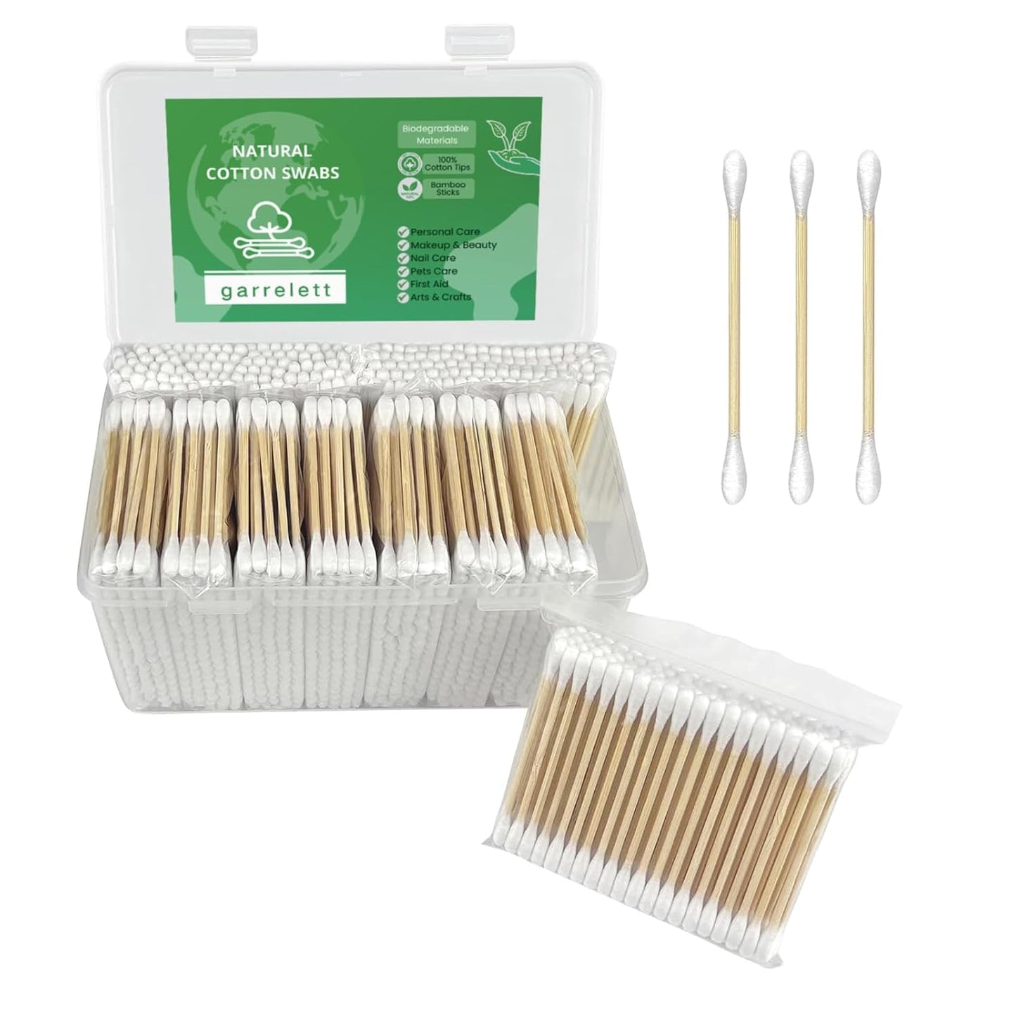 Bamboo Cotton Swabs - 1000-Pack Biodegradable Double-Ended Tips | Hypoallergenic, Lint-Free for Makeup, Pet Care & Electronics