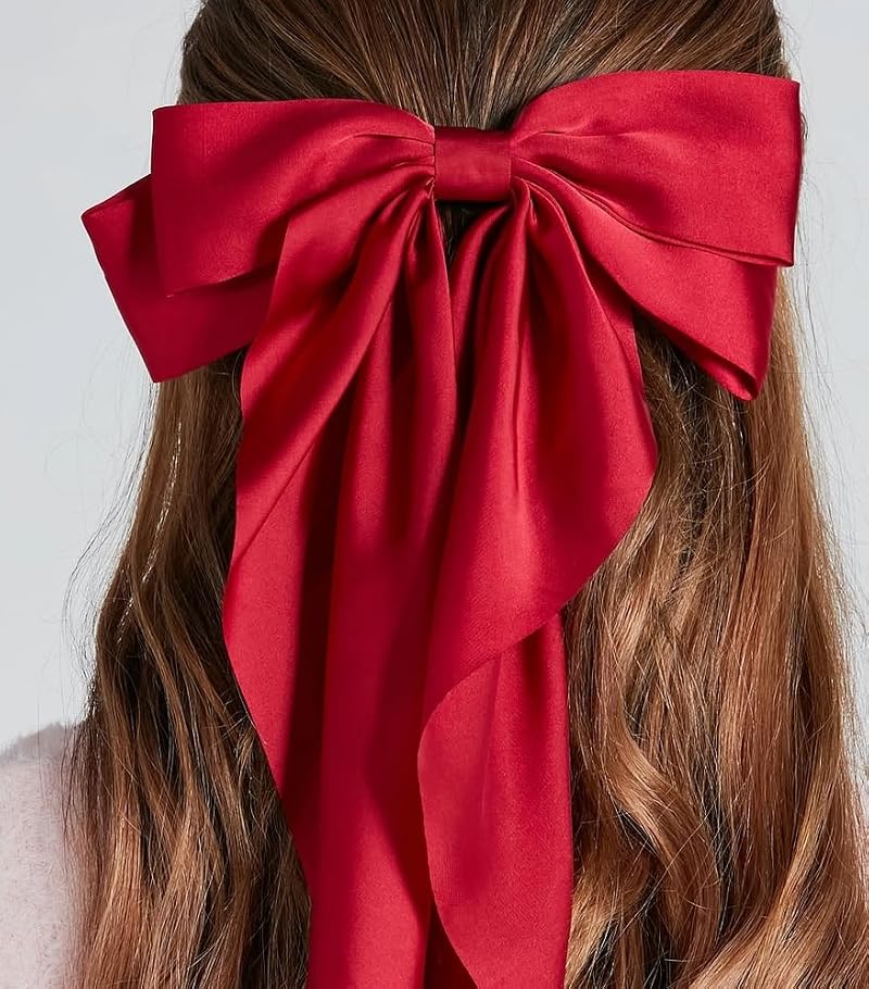 Christmas Hair Bows for Women - Red & Green Big Bow Clips, 2 Pack
