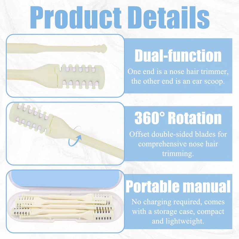 Huakaile 50 Pieces 360° Rotating Nose Trimmer Women, Double-Sided Nose Hair Remover Cutter, 2-in-1 Nasal Hair Trimmer with Ear Picker Manual Portable Knife Razor Clippers for Men Female (50)