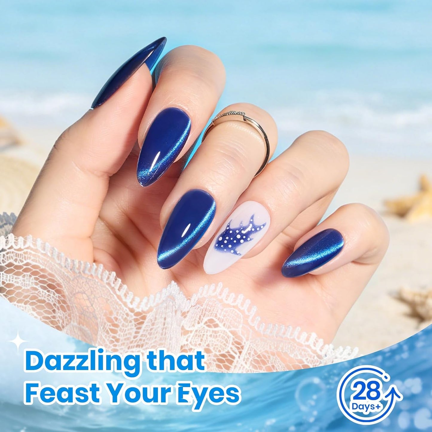 Beetles Cat Eye Gel Nail Polish Set - 6 Summer Glitter Colors | Mint Green, Icy Blue, Teal, Sapphire, Navy, 3D Shimmer Effect