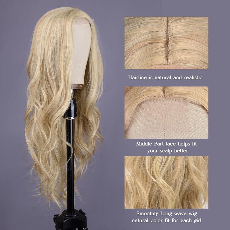 Mixed Blonde Long Wave Wig for Women | 26-Inch Heat-Resistant Synthetic Fiber - Natural Look for Daily Wear