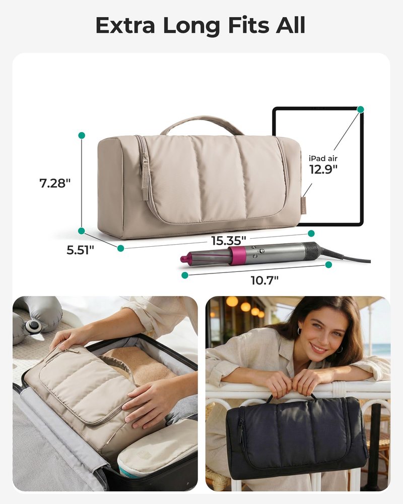 BAGSMART Hair Tool Organizer Travel Bag Compatible with Dyson Airwrap,Shark Hair Dryer, Wide-open Dyson Case with Heat Resistant Mat, Metal Hanging Hook for Long Barrel, Straighteners, Curling Iron