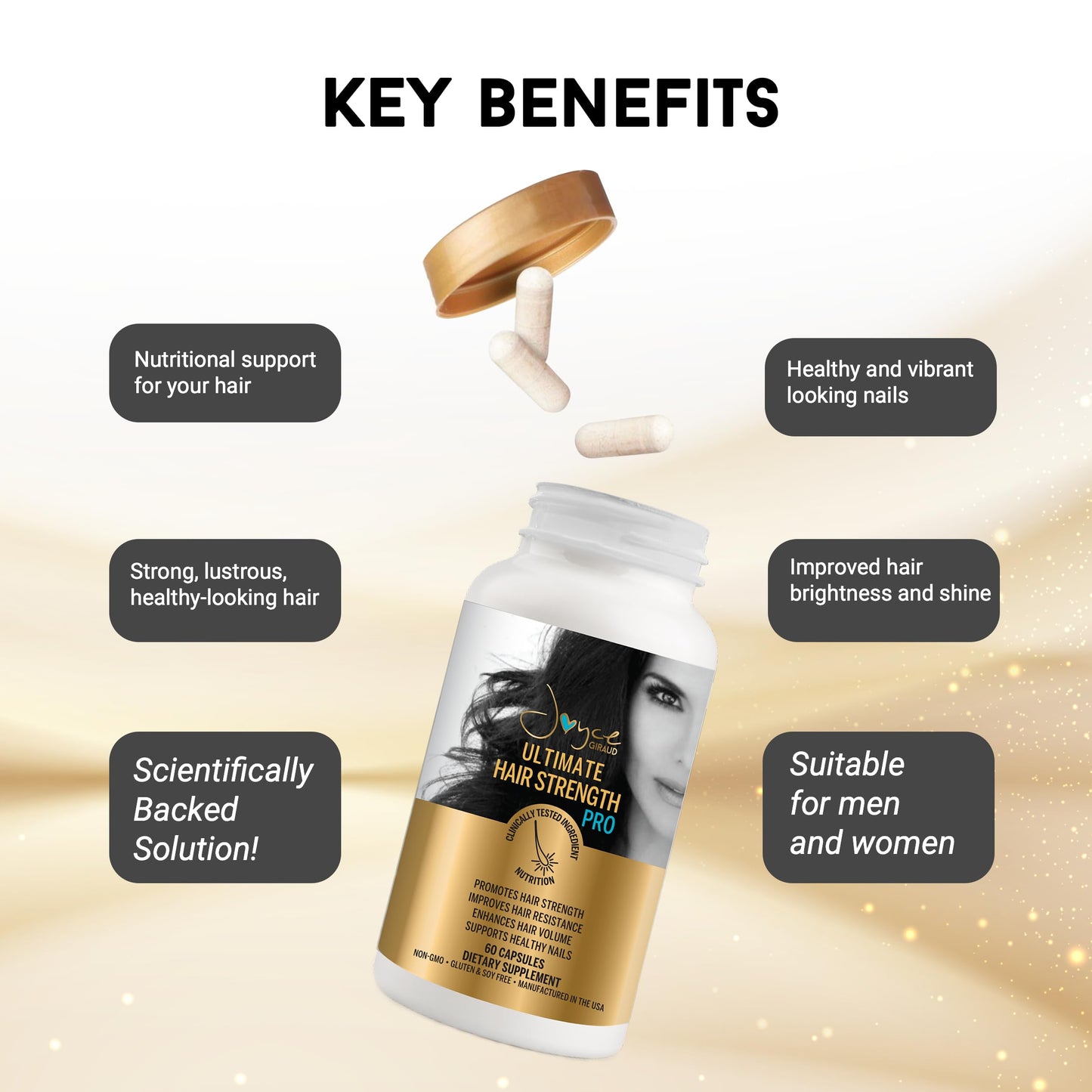 Miracle Elixir Collection Joyce Giraud Ultimate Hair Strength Supplements, 60-Day Supply, Scientifically Formulated to Reduce Hair Loss, 120 Capsules