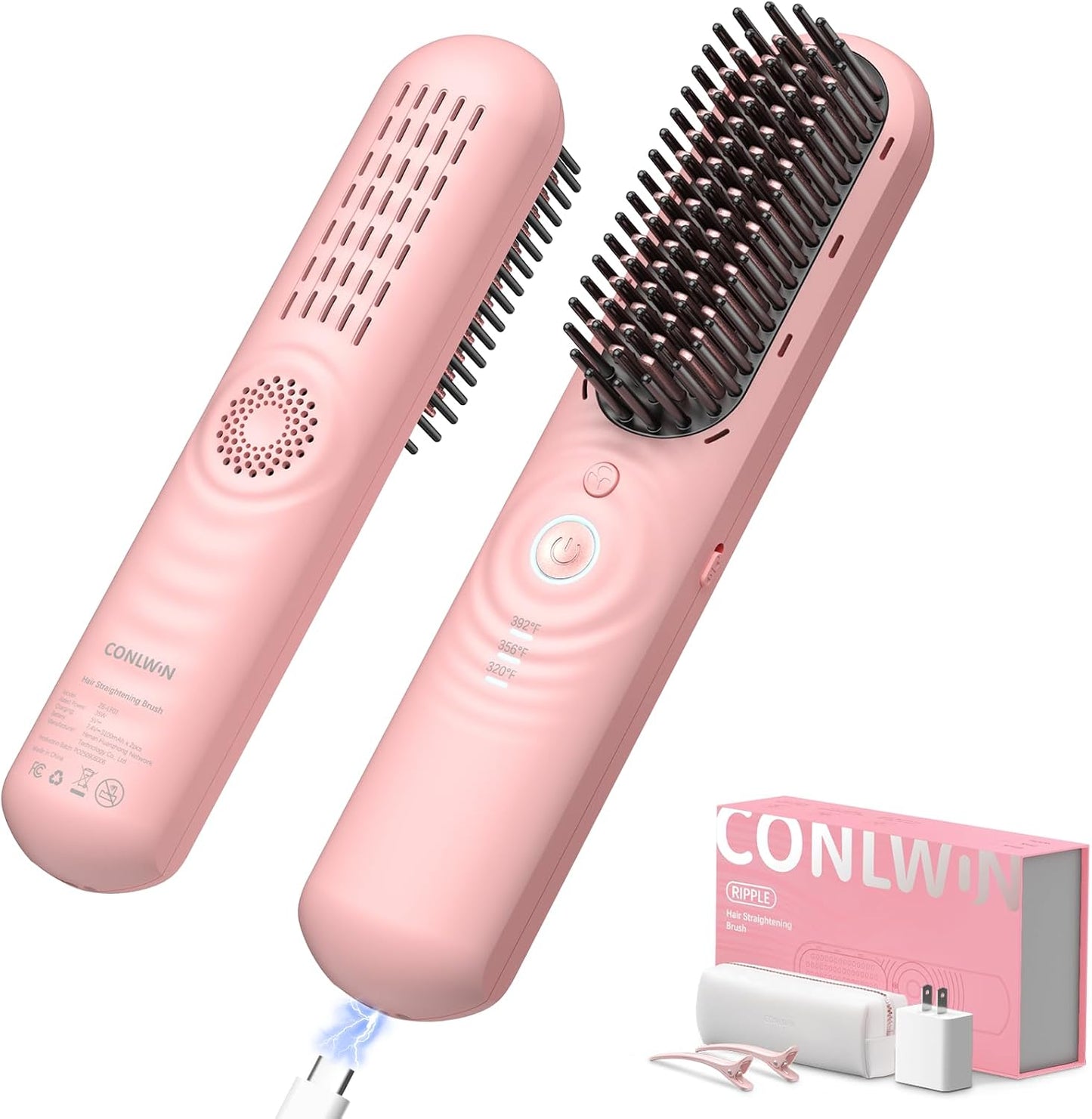 Cordless Hair Straightener Brush - Portable Mini Travel Straightener for Thick Curly Hair | 350M Negative Ions, Fast Heating