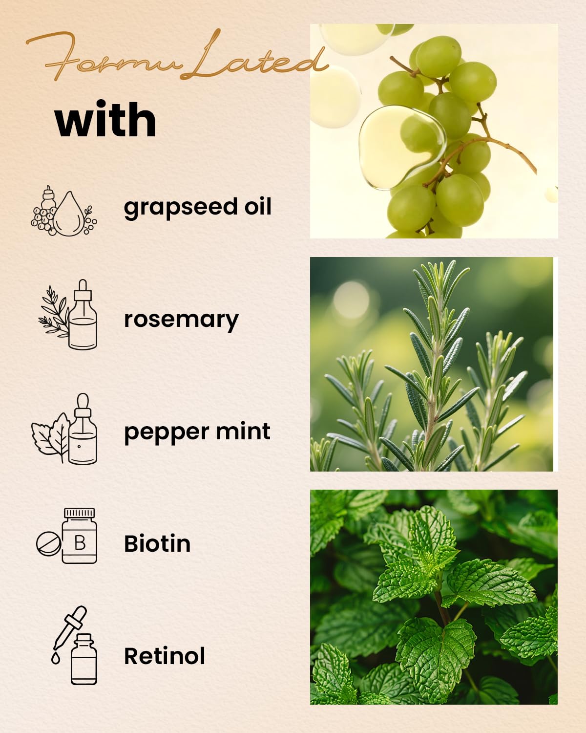 Hair Growth Oil - Scalp Stimulator with Cold Pressed Rosemary Mint & Grapeseed Oil | 2 Fl Oz, All Hair Types