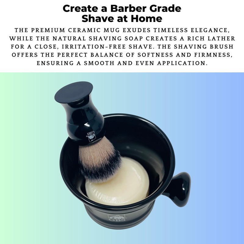 GENTS Men's Wet Shaving Black Set - Pack of 3 Piece- Synthetic Hair Shaving Brush, Ceramic Mug and 97% All Natural Shaving Soap Compliments for any Shaving Razor