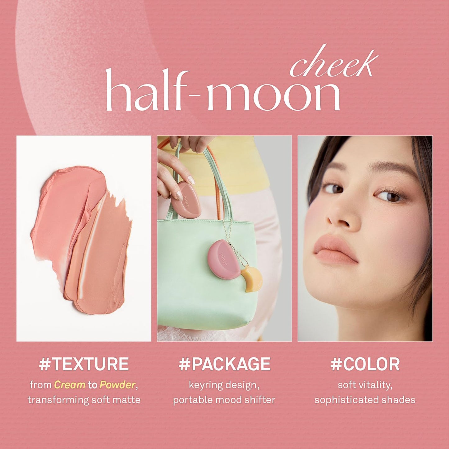 Hince Half-Moon Cheek Cream Blush - Hydrating, Blendable Korean Beauty, Soft Pink Finish | Lightweight Formula (06 Allure Moon)