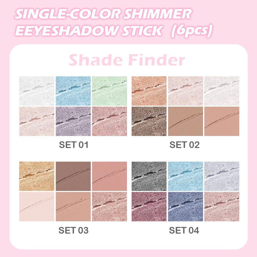 Cream Eyeshadow Stick Set - 6Pcs Waterproof Long-Lasting Sticks for Mature Skin | Neutral Nude Shimmer & Matte Finish