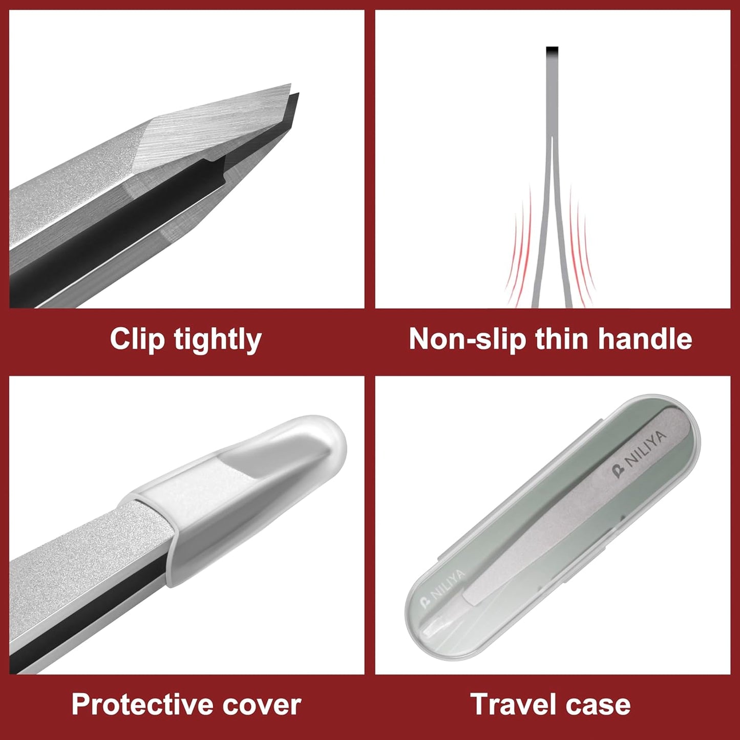 Precision Stainless Steel Eyebrow Tweezers for Women - Slant Tip Plucker with Travel Case | Ideal for Facial Hair Removal and Blackheads