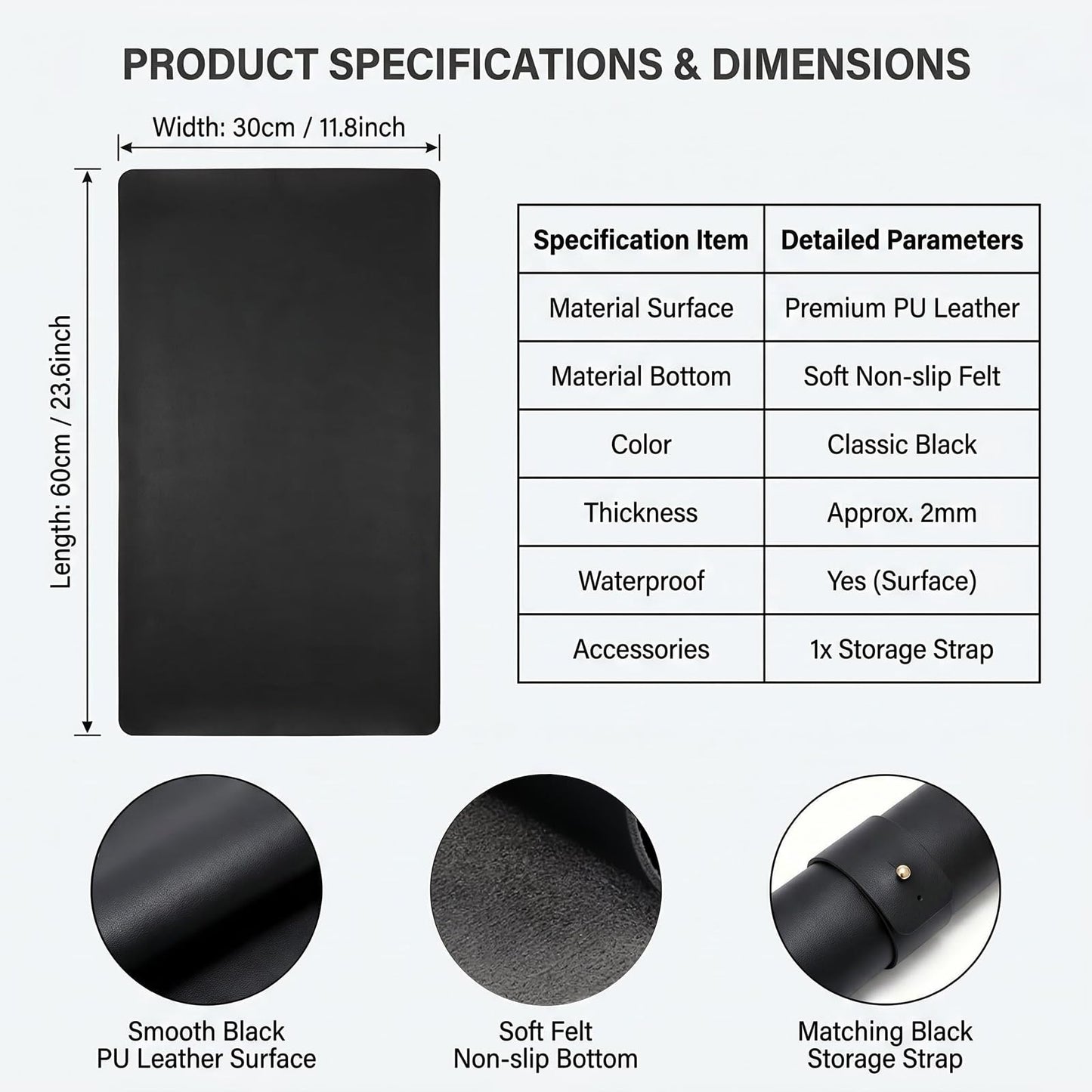23.6 x 11.8 inches Foldable Nail Art Table Mat, Waterproof Non-Slip PU Leather Nail Desk Pad, Reusable Manicure Mat for Nail Tech Salon Home Acrylic Nails (Black)