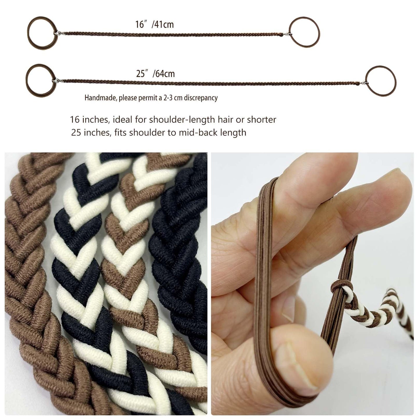 Sport Hair Ties for Women, 25" 4 Packs Soft Nylon Elastic Ponytail Holders for Thick,Curly,Fine Hair Spiral Pony Tail Wrap Tie Long Womens Accessories for Swim,Riding,Running,Workout,GYM (Brown&Black)