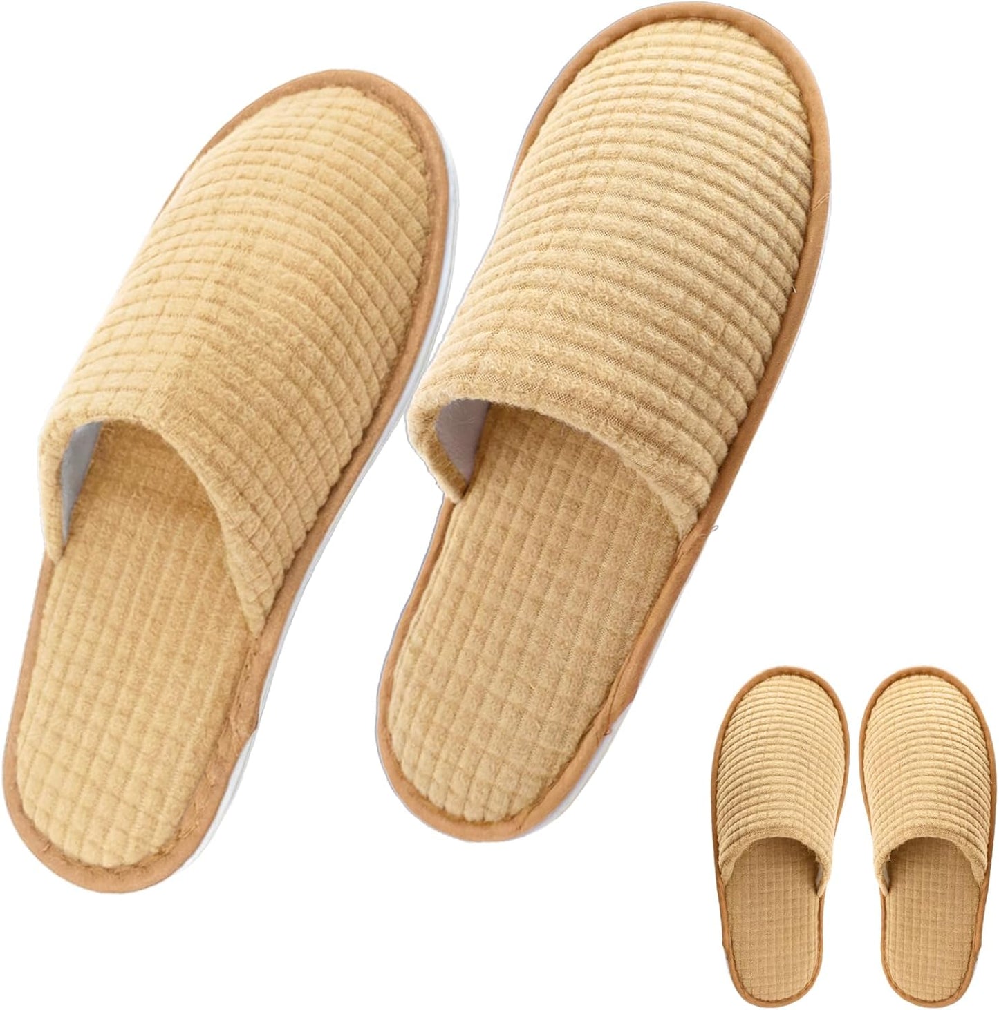 Spa Slippers - Non-Slip Washable Indoor Slippers for Men & Women | Beige, Reusable for Hotels & Travel