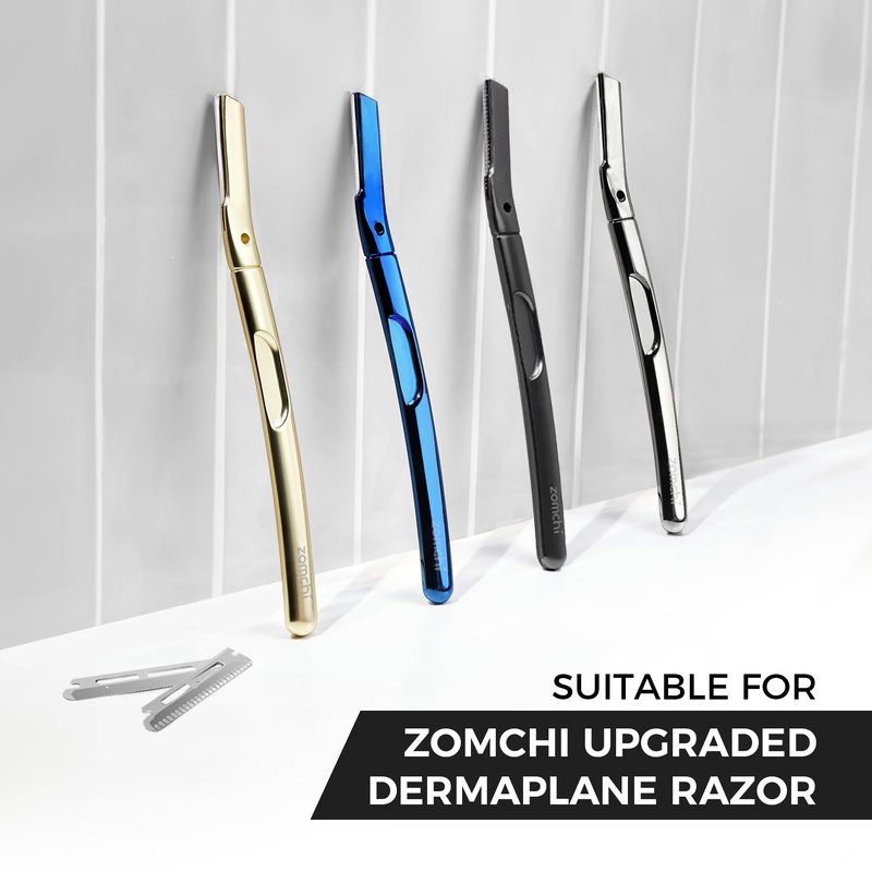 ZOMCHI Dermaplaning Razor Refills, Set of 10 Replacement Blades, Wide Distance, Metal, Plastic Free, Eyebrow Razor Blades