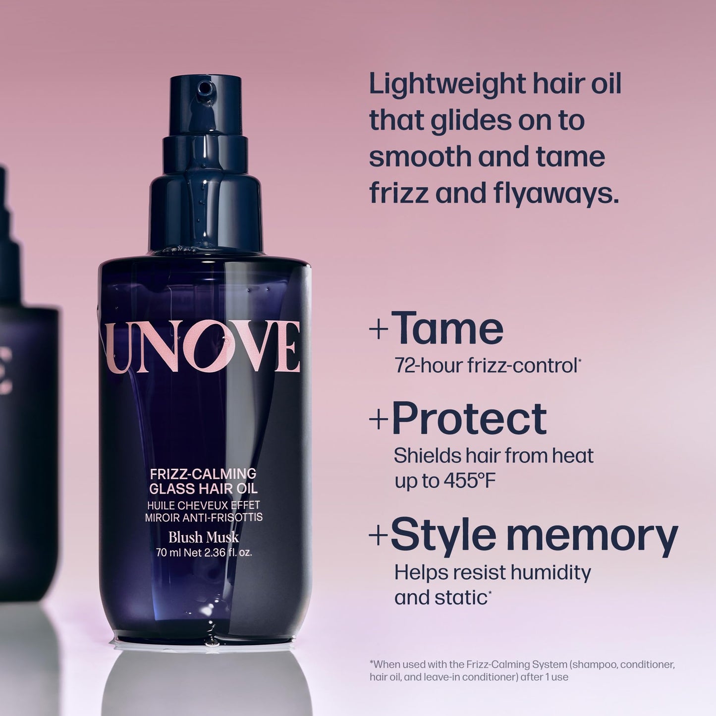 UNOVE Frizz-Calming Glass Hair Oil for Frizzy Hair, Anti-Frizz Hair Oil with Heat Protection up to 455F, Hair Shine Oil for Sleek, Glass-Like Shine & Softness, 70 mL / 2.36 fl oz