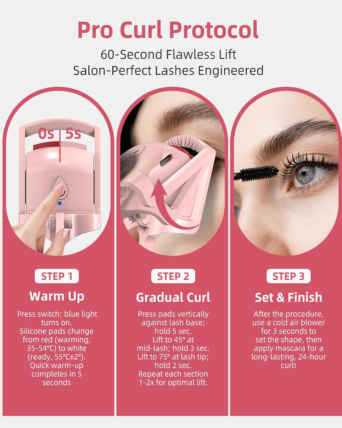 Heated Eyelash Curler - Quick 5-Second Curling Tool for Stunning Lashes