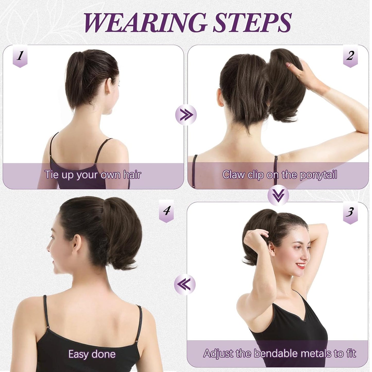 Claw Clip Ponytail Extension - 8 Inch Dark Brown Human Hair Messy Bun for Women | Bendable Metal Style