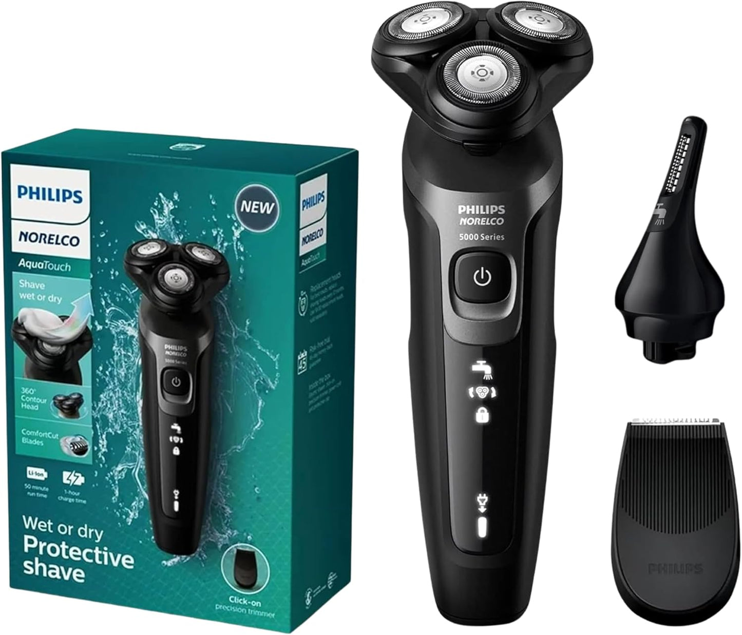 Philips Electric Shaver for Men - Rechargeable AquaTouch Wet & Dry Razor with Comfort Cut Blades | 5D Flex Head & Precision Trimmer