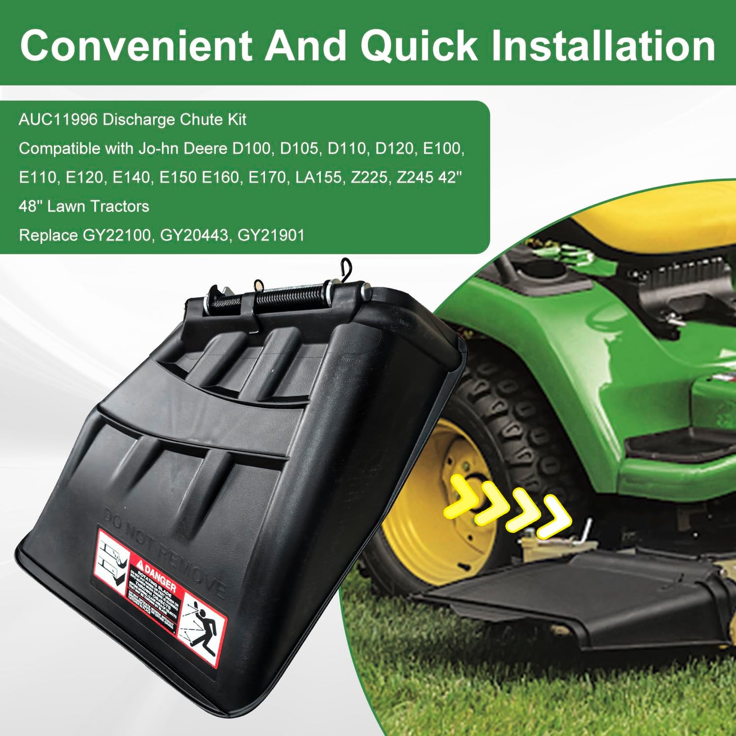 deawater Lawn Tractor Discharge Chute Kit AUC11996, Compatible with Jo-hn D-eere E100 E110 E120 E140 E150 E160 E170 D100 D105 D110 D120 LA155 Z225 Z245, 42-48 inch