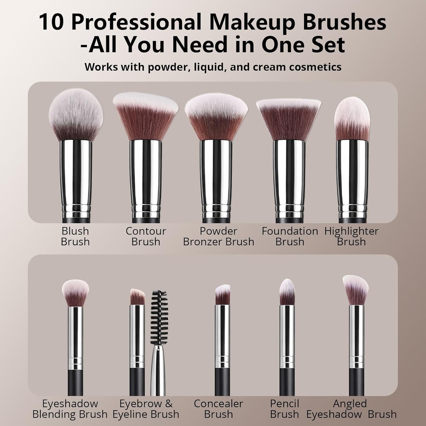 BEAKEY Makeup Brushes Set - Professional Foundation, Eyeshadow & Blush Applicators with 2 Blender Sponges | Beauty Paper Case