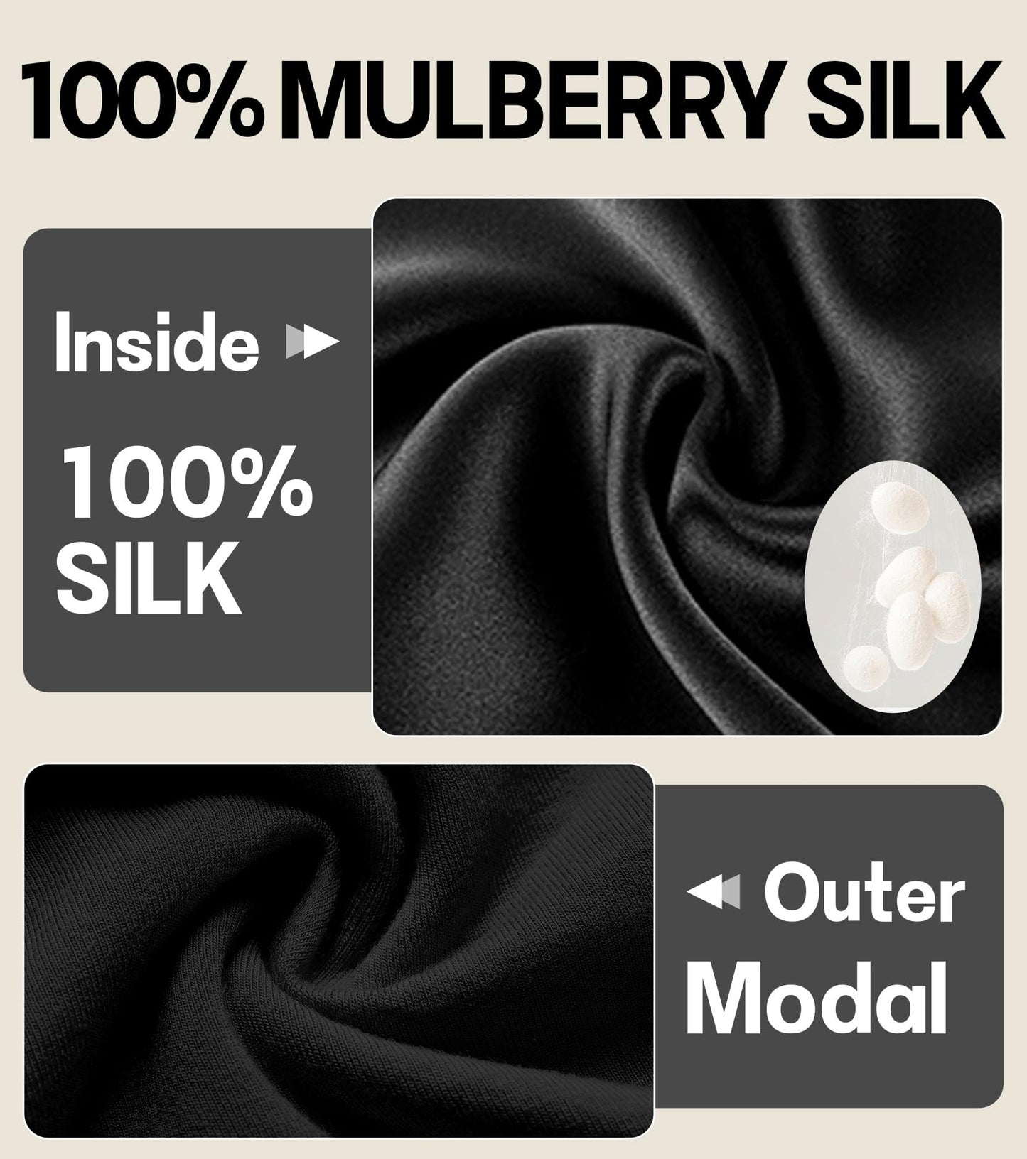 SECZIPE 100% Mulberry Silk Bonnet for Sleeping for Curly Hair and Braids, Wrap with Adjustable Strap for Women and Men,Real Silk, Not Satin（1Pc,Black）