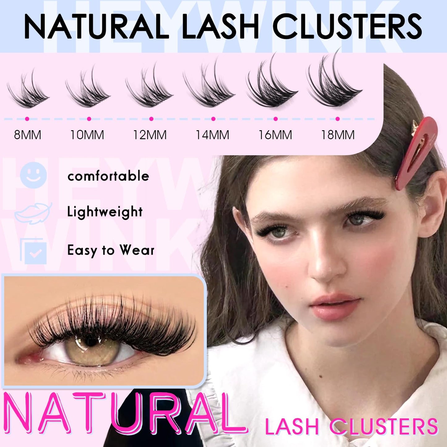 HEYWINK DIY Lash Extension Kit Natural Look Wispy Lash Clusters D Lashes Clusters 8-18mm Eyelash Extension Kit Lash Bond and Seal Lash Tweezers Individual Lashes Lash Cluster Kit For Beginners