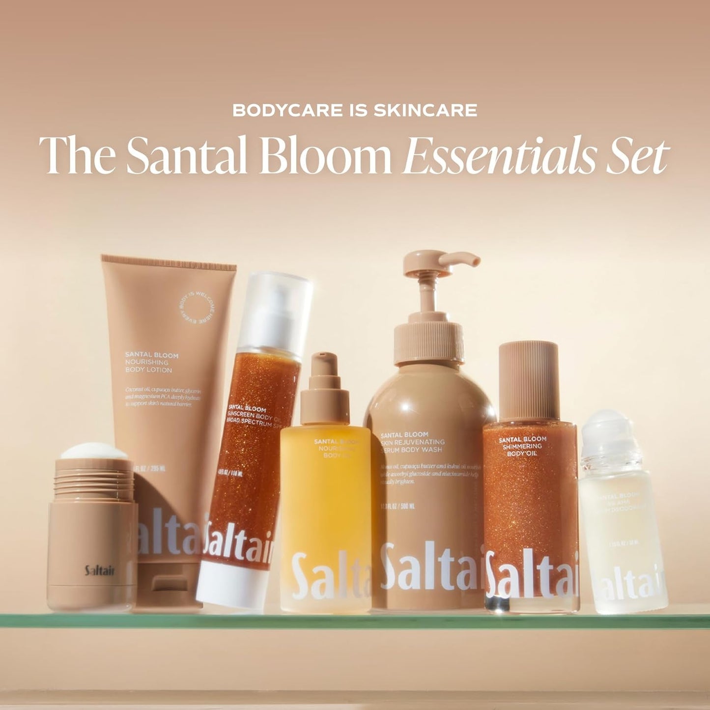 Shimmering Body Oil - Santal Bloom Scented Moisturizer with Light-Reflecting Pearls | 4 Fl Oz