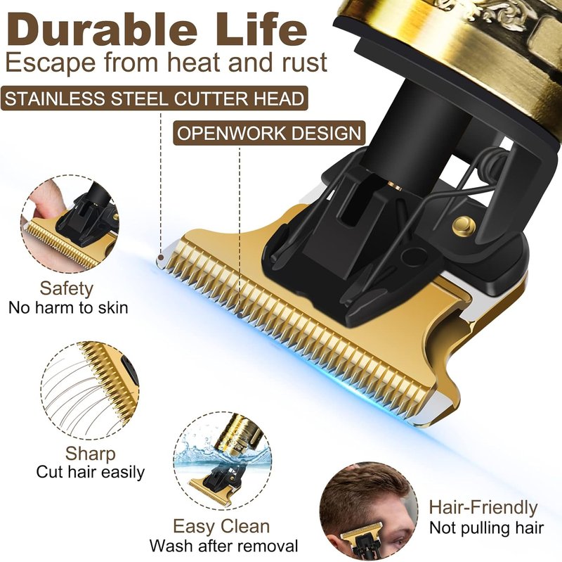 Professional Hair Trimmer for Men - Cordless Rechargeable Beard Clippers | Metal Body Grooming Kit in Bronze
