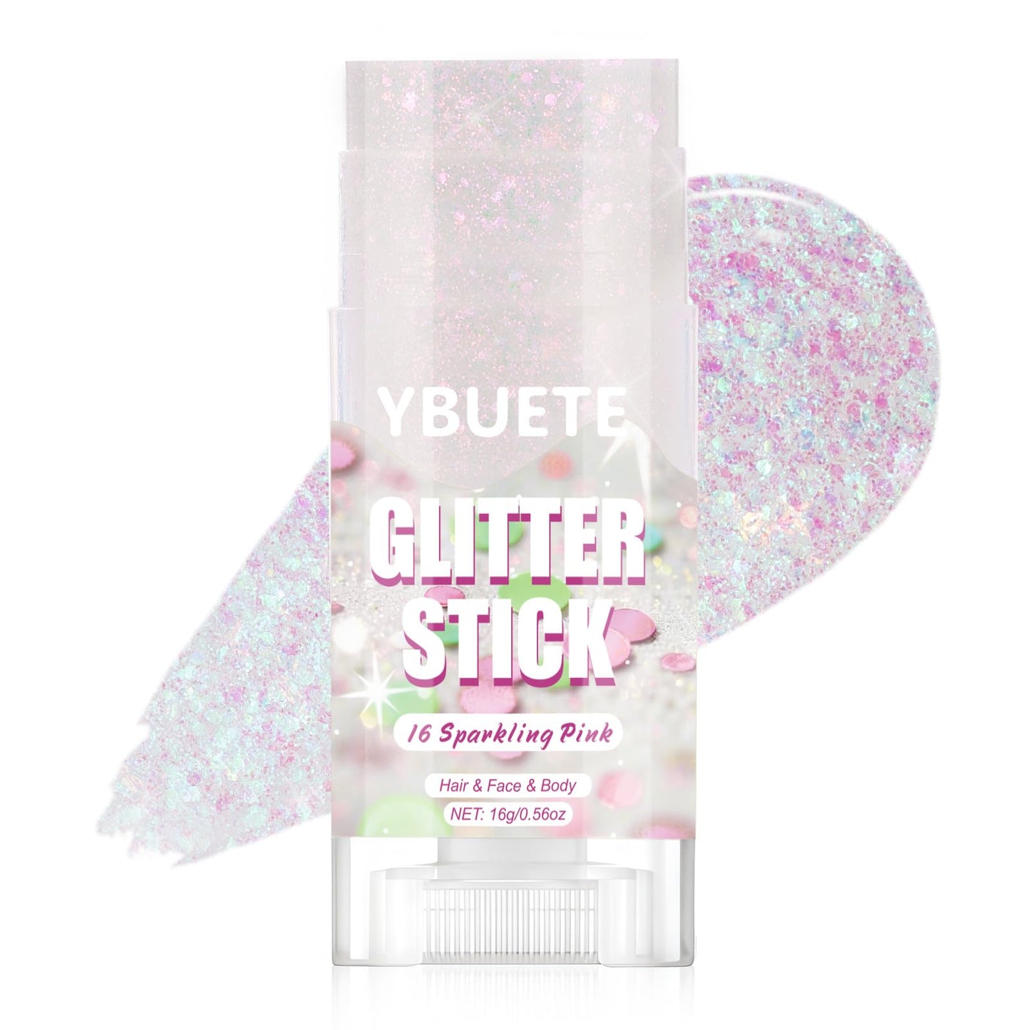 YBUETE Sparkling Pink Face and Body Glitter Stick for Sparkling Makeup, Hair Glitter Accessories for Women, Highlighting Stick for Fairy Dust, Cheerful Face Glitter for Festive Parties and Carnivals