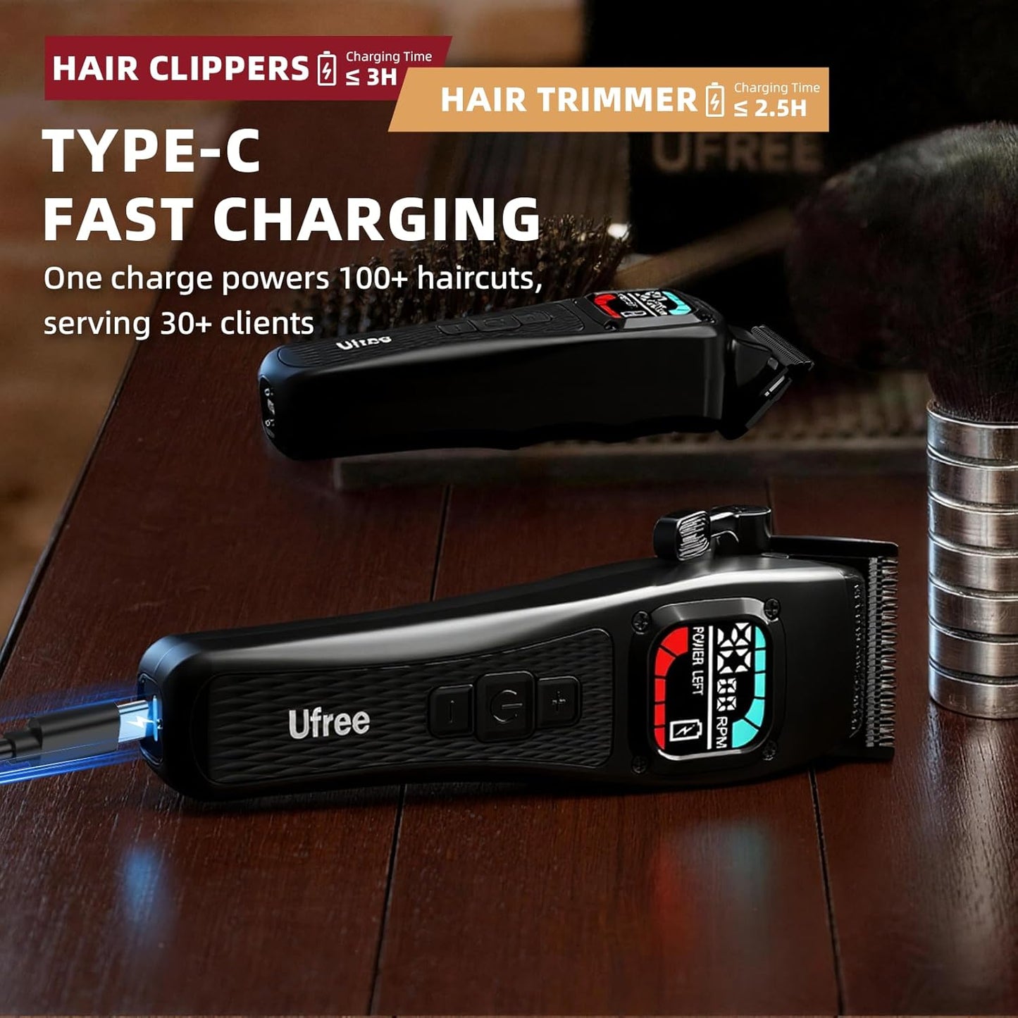 Professional Hair Clippers for Men - Cordless Barber Trimmer Set with DLC Blades | Precision Cutting Kit