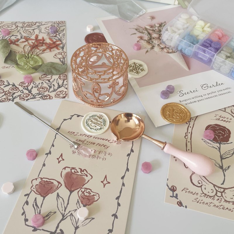 Metal Wax Seal Warmer Kit with Spoon and Stirring Stick, for Wedding Wax Envelope Seal Stamp (Rose Gold Bird's Nest Stove)
