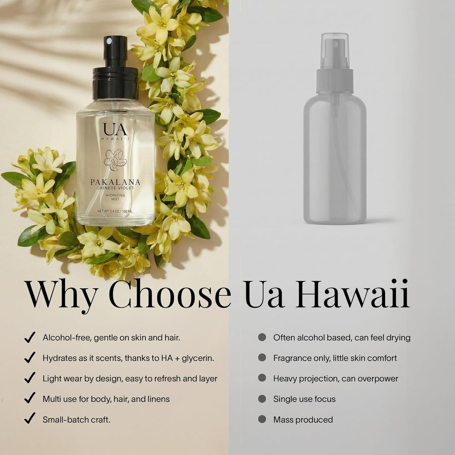 Pakalana Chinese Violet Body & Hair Mist - Hydrating Alcohol-Free Perfume with Hyaluronic Acid | 3.4 oz