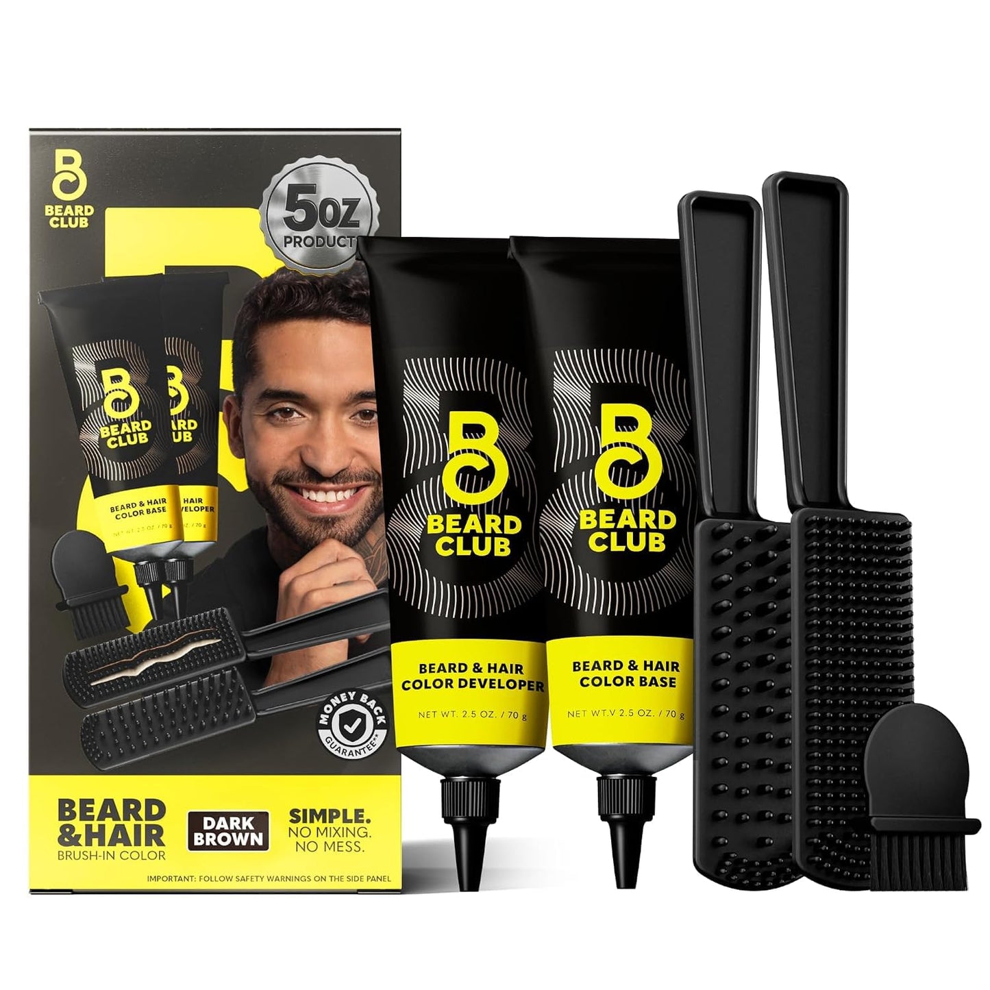 The Beard Club Permanent Hair and Beard Dye for Men – Professional Quality Mustache Dye, Hair Color for Men, Covers Grays, All in One Reusable 5 Minute Color Kit – Dark Brown
