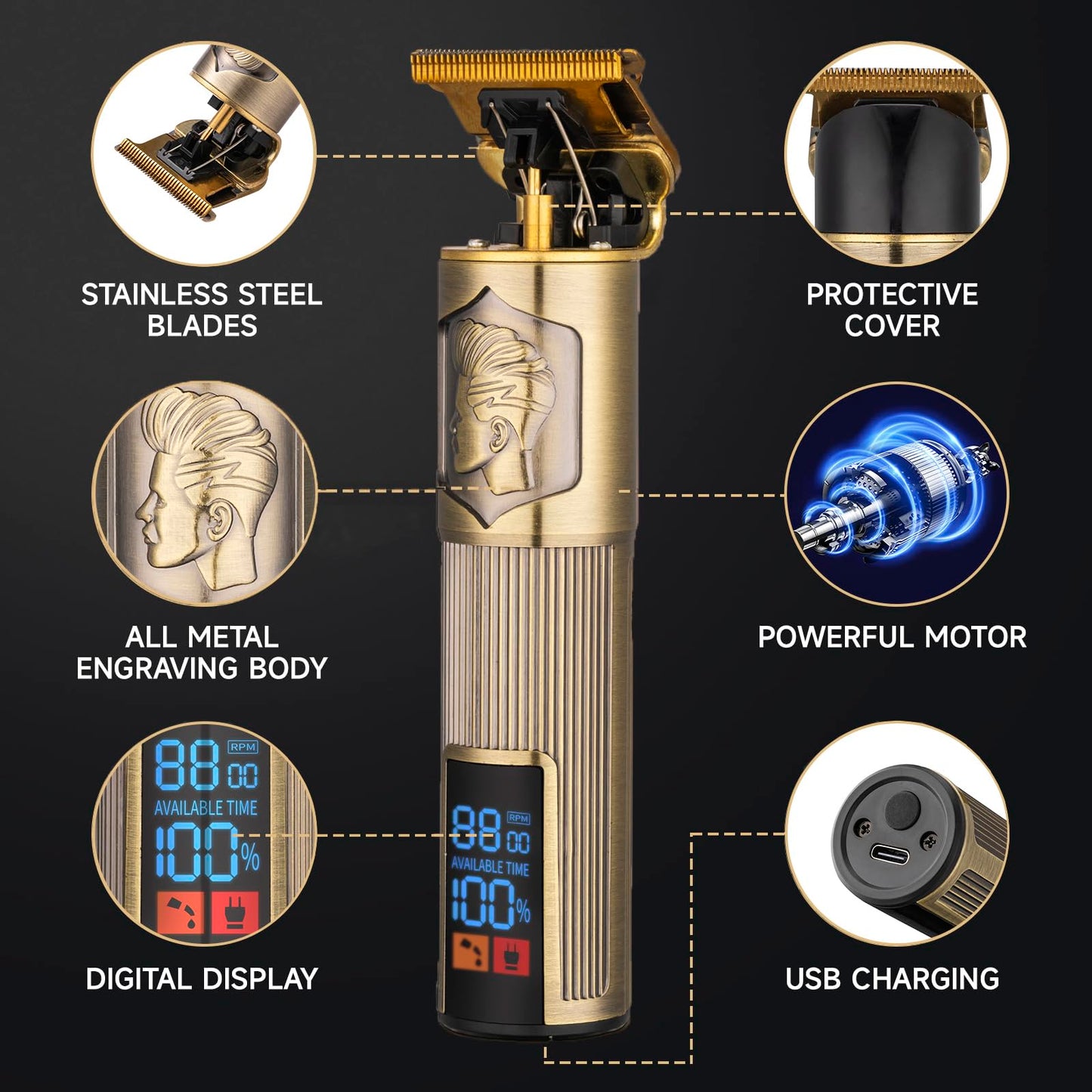 Ciada Hair Clippers for Men Professional Hair Trimmer Barbers Beard Trimmer Shaver Razor T Blade Liner Trimmer Hair Grooming Cutting Kit at Home Cordless Rechargeable Zero Gapped Edgers Gifts for Men