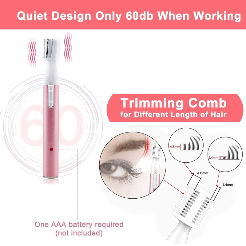 LAIKME Electric Eyebrow Trimmer for Women, Facial Hair Razor Removal for Men, Mini Epilator for Bikini, Remover for Face, Chin, Peach Puzz, Lips, Body, Arms, Legs, Battery Operated (Pink, Black)
