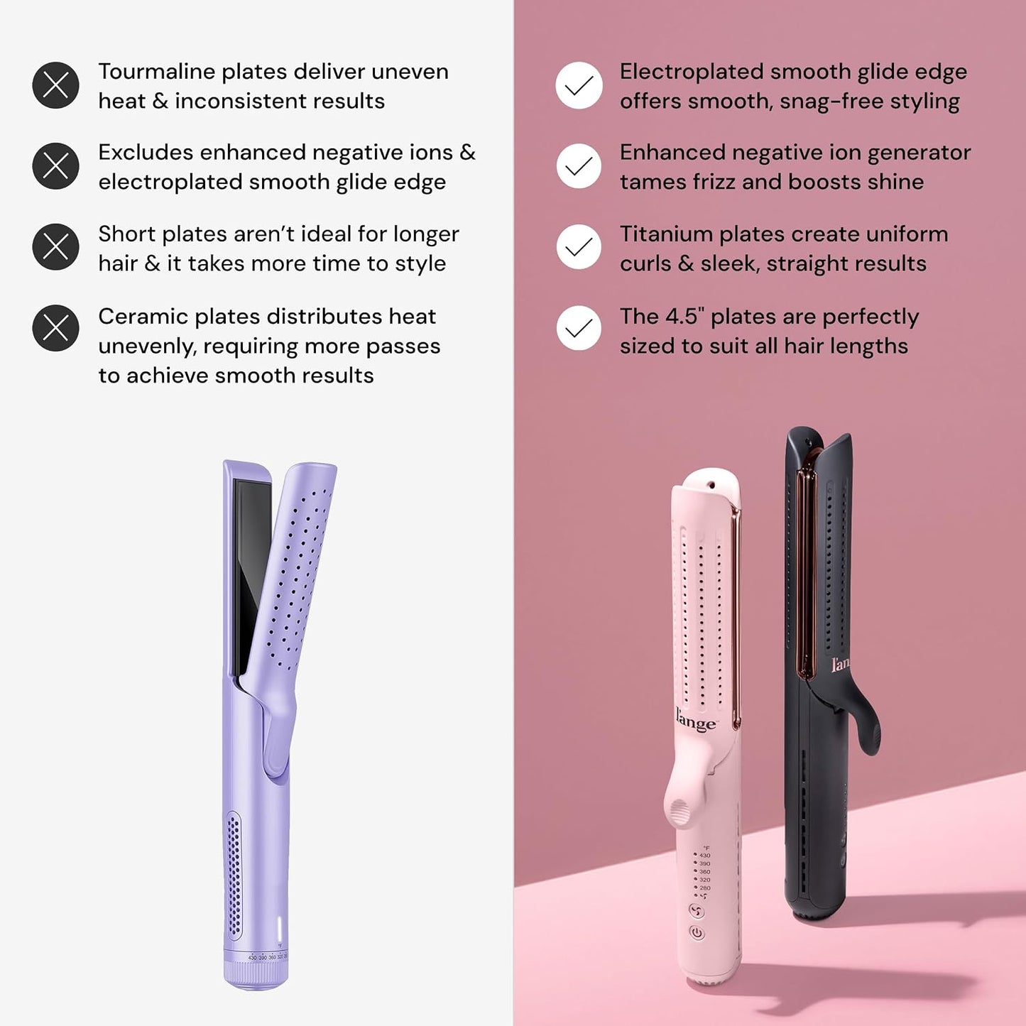 L'ANGE HAIR 2-in-1 Titanium Styler - 360° Airflow Flat Iron & Curling Iron | 1” Wide Plates in Blush