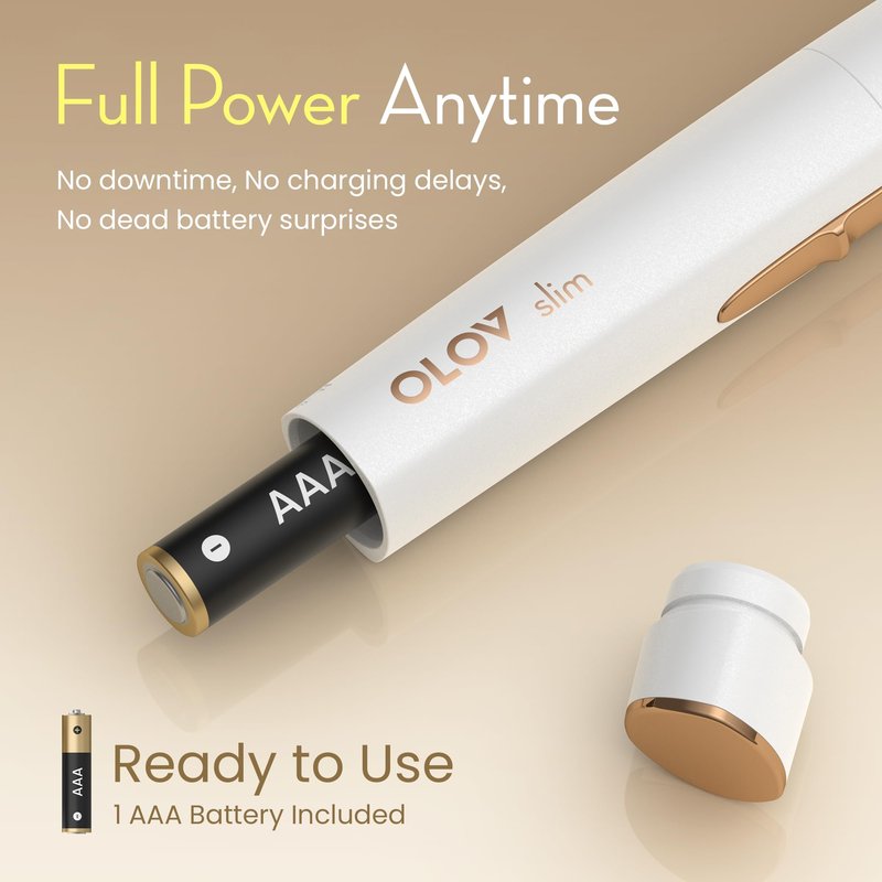 OLOV slim Facial Hair Removal for Women, Painless Eyebrow Trimmer with Pivoting Head, Electric Battery Operated Body Hair Remover with 2 Replaceable Blade for Face Neck Chin Bikini, White