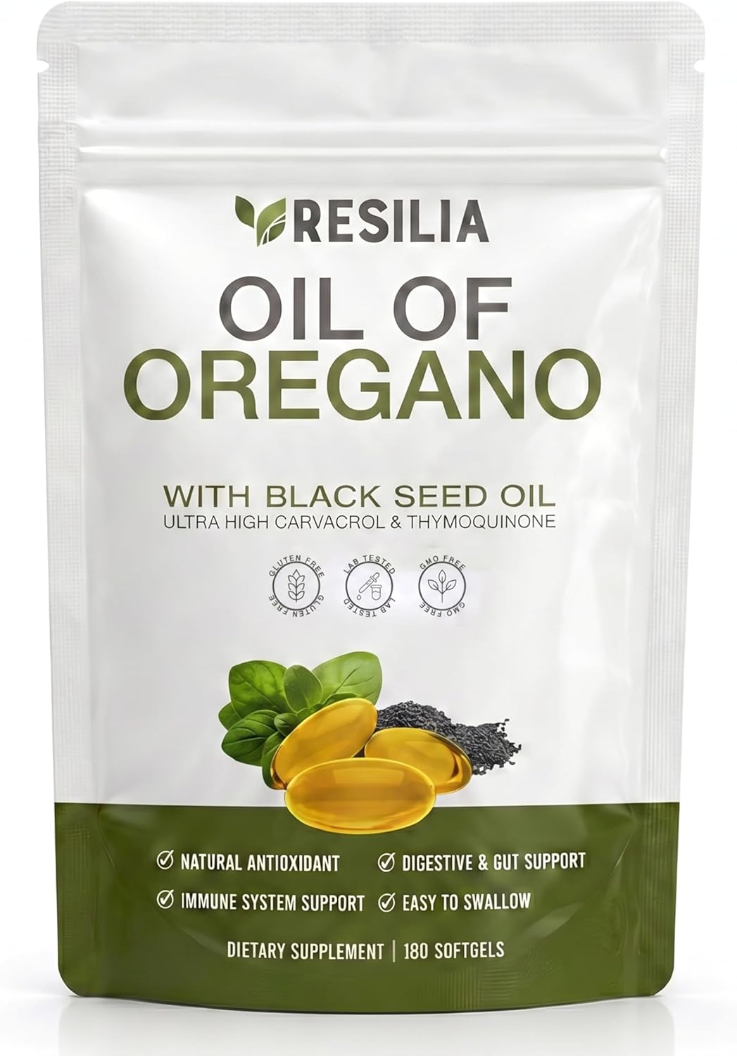 Resilia Black Seed Oil Softgels 6000mg - Premium Oregano Oil Capsules for Immune & Digestive Support | Non-GMO, Gluten-Free (60 Count)