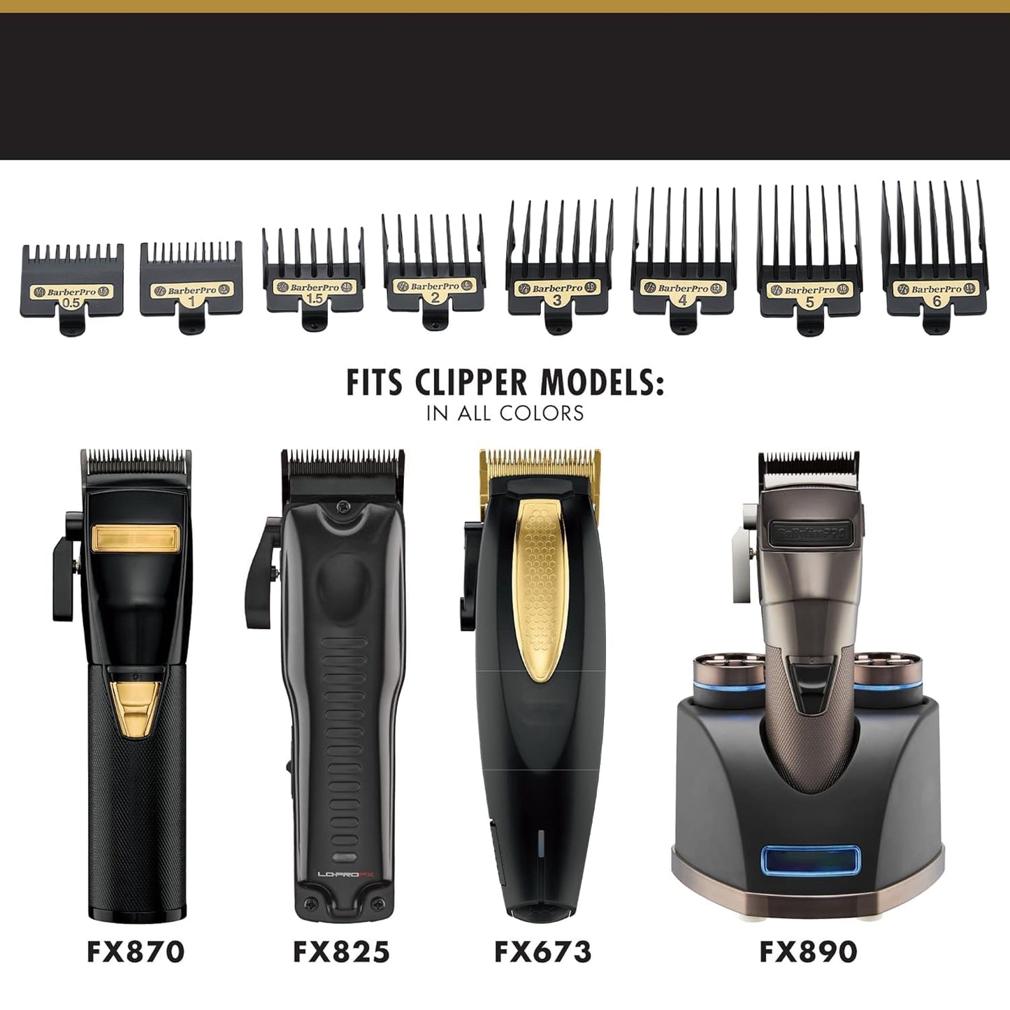 4PCS Premium Clipper Guards with Metal Clip compatible with BaBylissPRO Barberology Comb Set,Cutting Lengths 1/16”-1/4 ”, for Babyliss Clipper Guards-Fits FX870，FX890，FX825 and FX673 Clippers