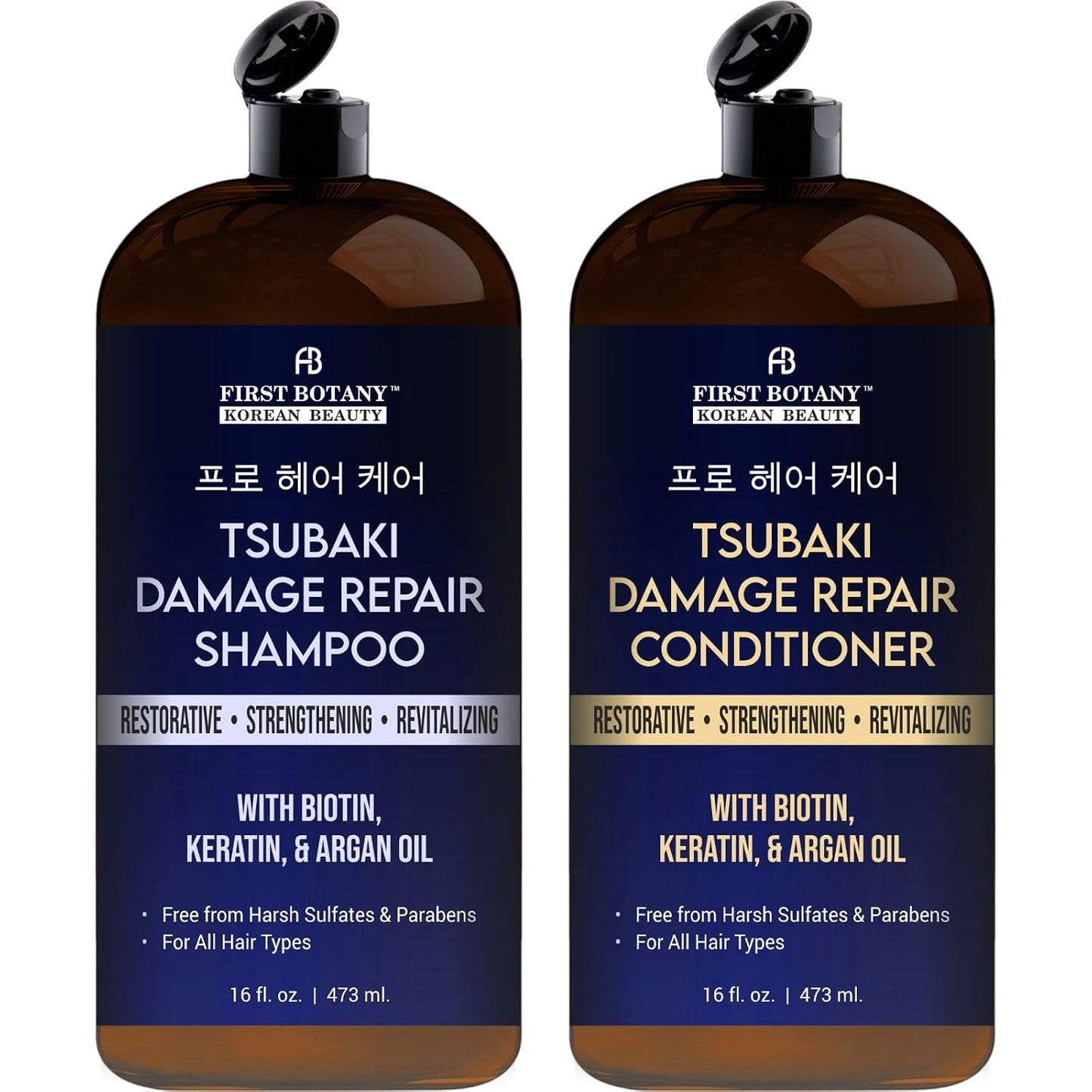 Tsubaki Strength Repair Shampoo & Conditioner Set - Biotin, Niacinamide & Yeast Extract for Damaged Hair | 16 fl oz
