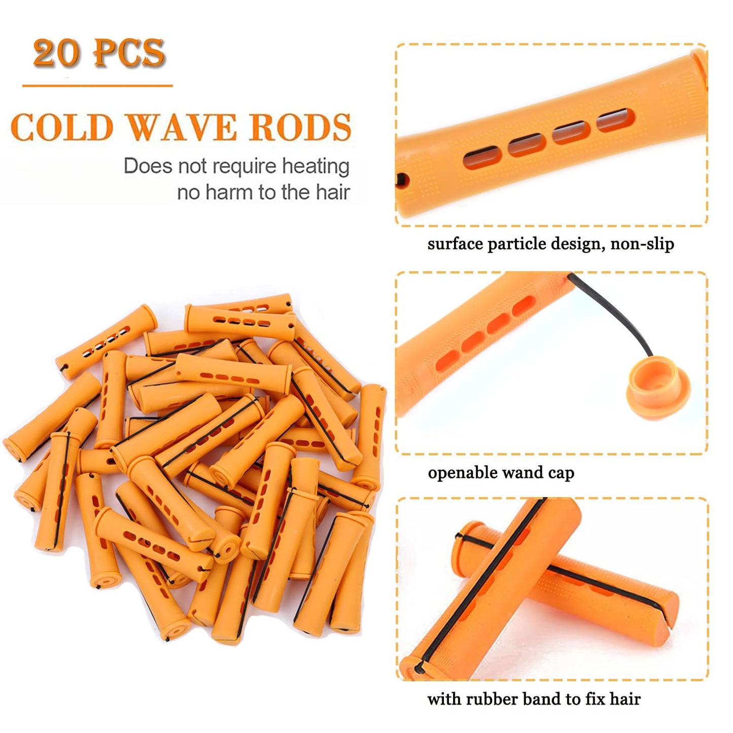 Perm Rods Set for Natural, Long, and Short Hair - Plastic Cold Wave Rods for Women's Hair Curling and DIY Hairdressing (20pcs Orange)