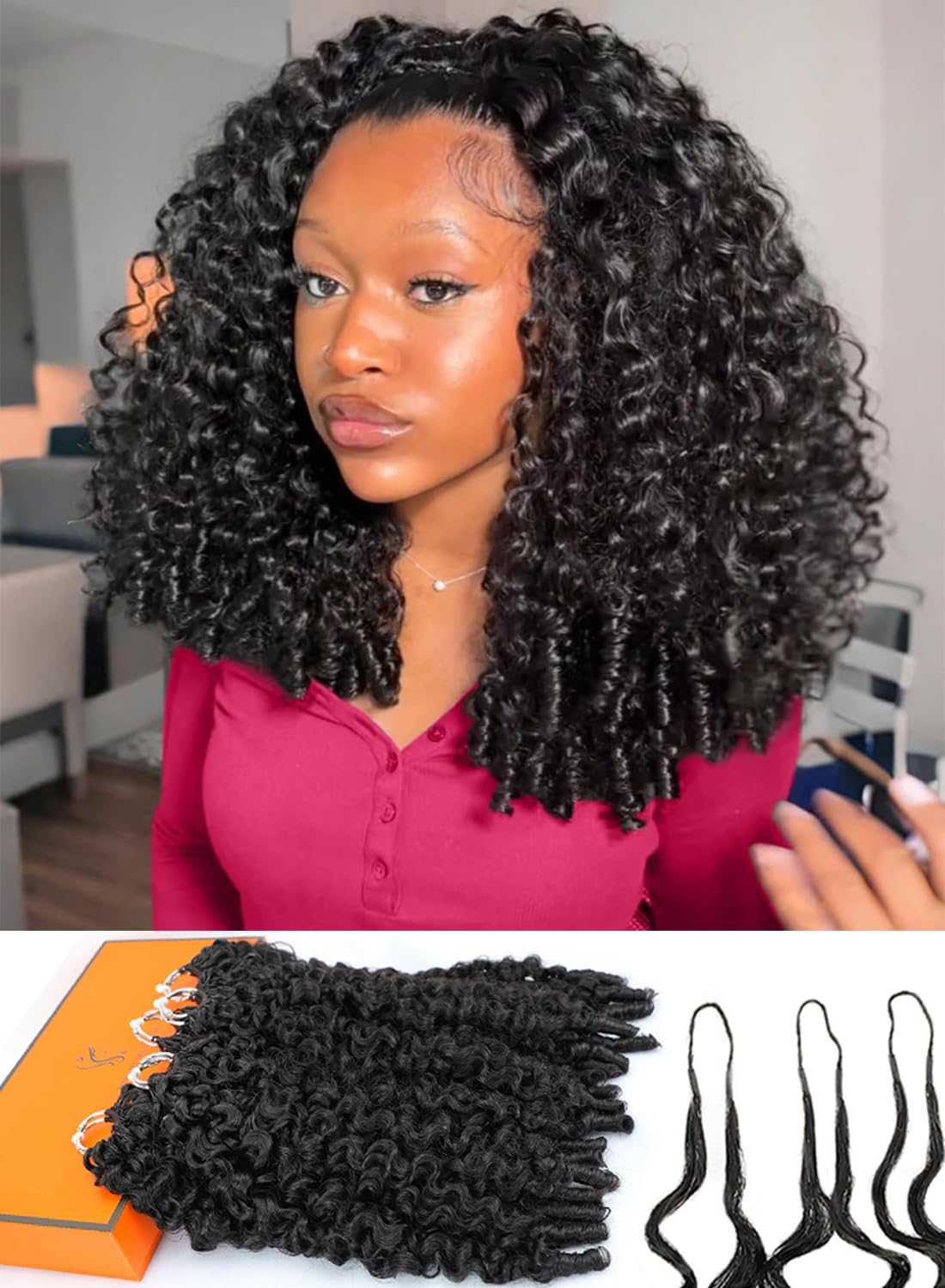 Human Crochet Hair for Black Women - 20 Inch Burmese Curly Pre-Looped | Natural Black, Reusable Bundles