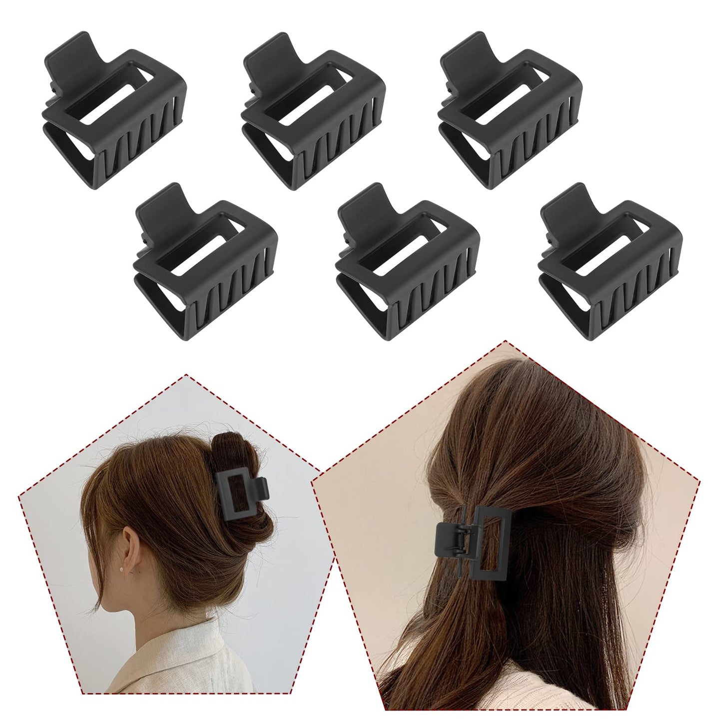 Rectangle Hair Accessories Set - 6 Large Claw Clips for Thick Hair and 6 Small Clips for Thin Hair for Women and Girls