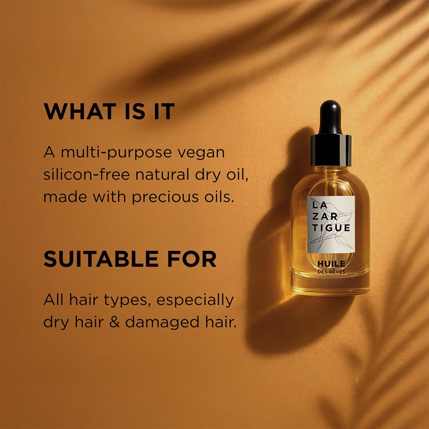 Lazartigue Huile des Rêves Nourishing Dry Oil for Hair, Adds Shine & Nourishment with Argan, Apricot & Camellia Oils, Vegan, Sulfate & Silicone Free, 1.7 Fl Oz