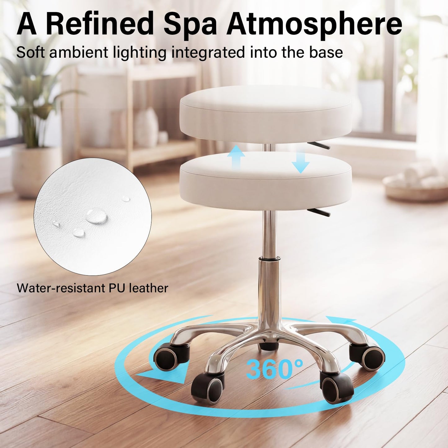 HolaiNail Electric Massage Table w/Stool, 3 Motor Professional Spa Bed, Foot Pedal & Remote Control, Height Adjustable Wide Facial Table for Salon & Spa (White | with Rolling Stool)