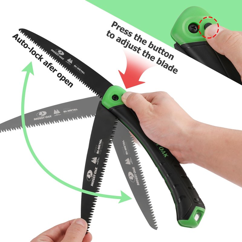 MOSSY OAK Folding Saw - 7 Inch Hand Saw with Pouch, D6A and M2 Bimetal Saw Blade, Pruning Saw Camping Saw Folding Hand Saw for Tree, Wood, and Limb Cutting