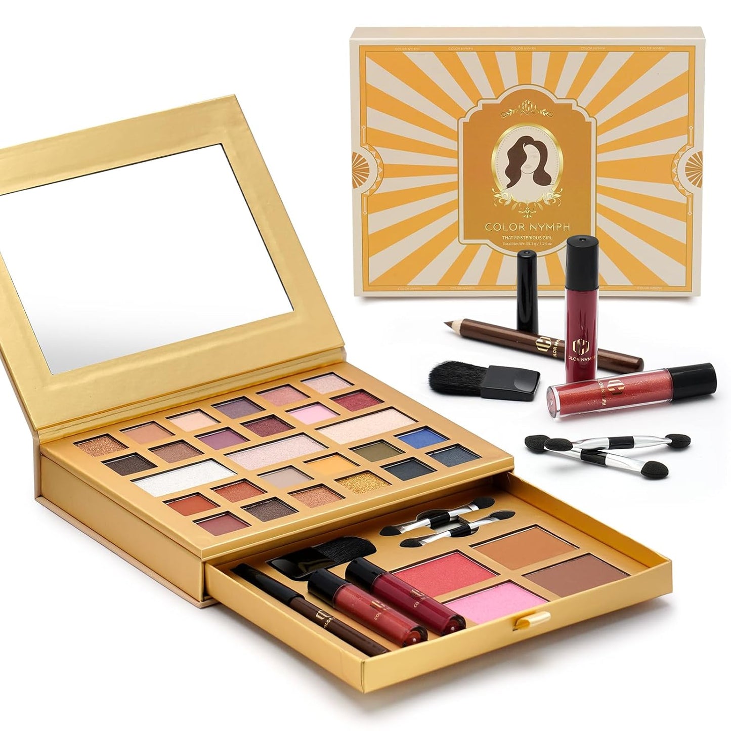 All-in-One Makeup Kit - Travel-Friendly Palette with 24 Eyeshadows, Lip Glosses, Brushes & Mirror | Perfect for Women, Teens & Beginners