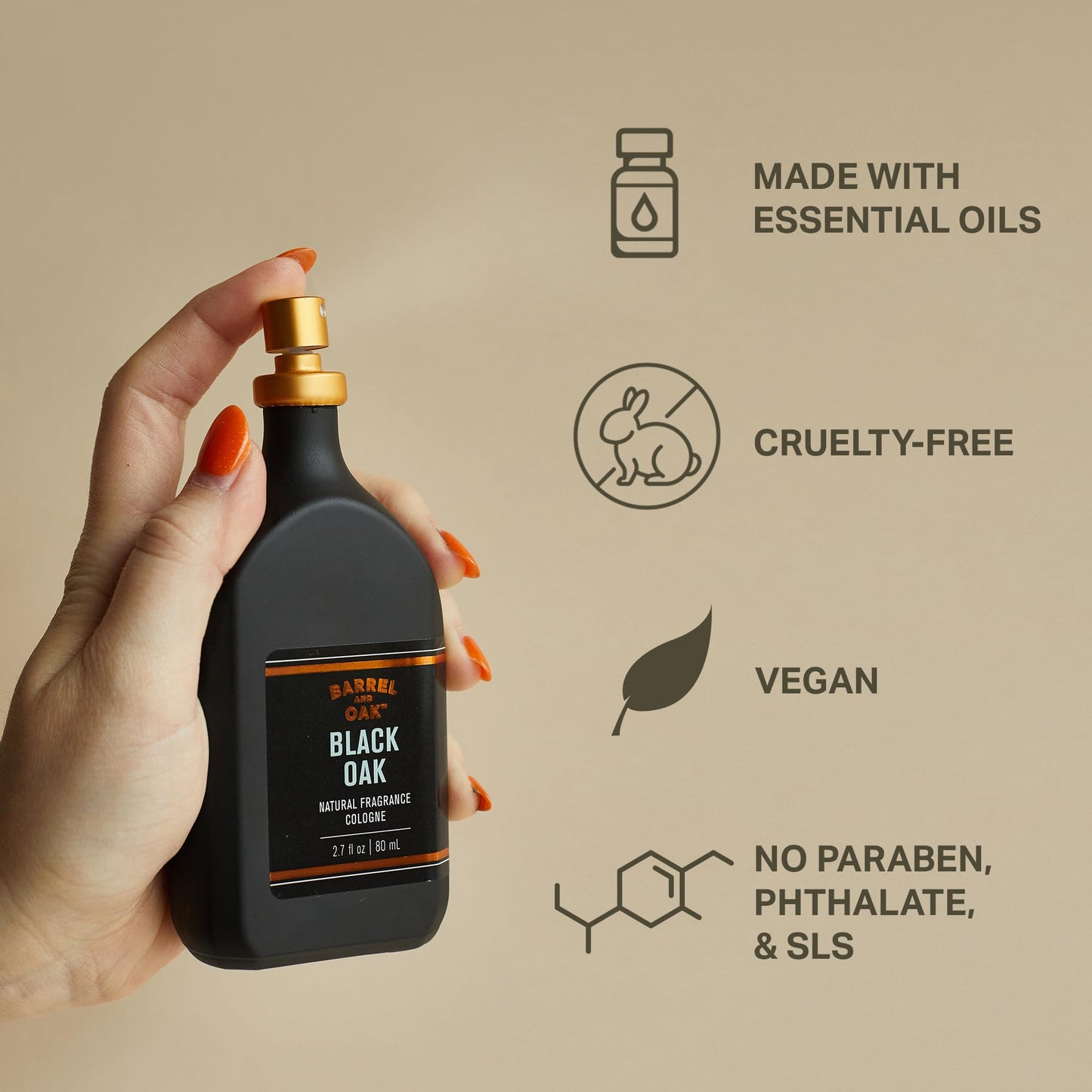Barrel & Oak Cologne for Men, Natural Essential Oil-Based Men's Fragrances, Long-Lasting Men's Cologne for Day & Night, Paraben & SLS-Free, Gifts for Men, Black Oak, 2.7 oz