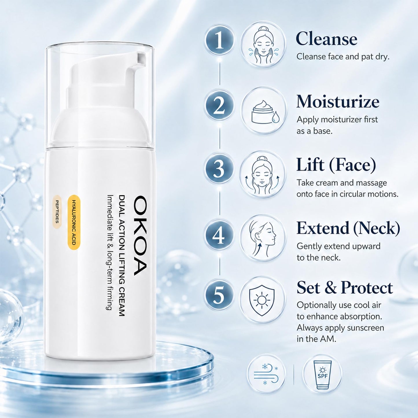 OKOA Cream Instant Lifting Cream, Dual Action Lifting Cream for Reduce Fine Lines & Wrinkles, Hydrating Soothing Moisturizer for Hydrating Daily Skin Care, 30ML