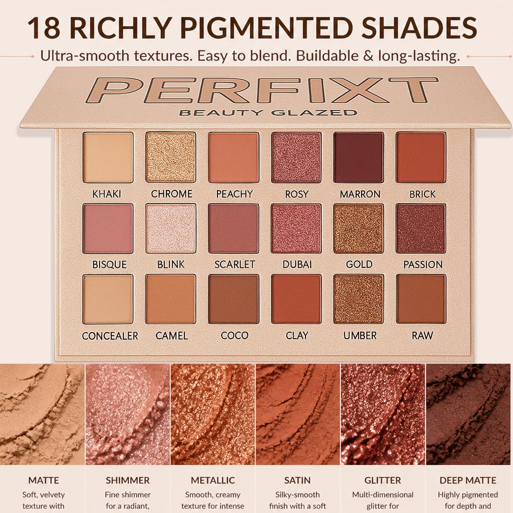 18 Color Natural Eyeshadow Palettefor Older Women – Champagne Shimmer Matte & Glitter Finish with Built-In Concealer Shade – Mauve Plum Brown Nude Eyeshadow Palette, Cream Eyeshadow for Mature Skin
